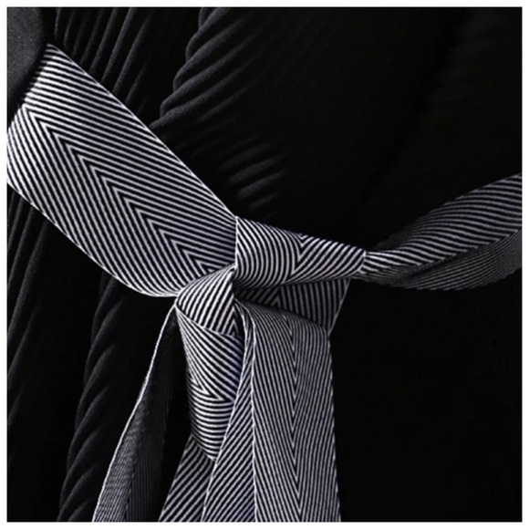 Black & White Pleated Asymmetrical Wrap Top - Picture 7 of 8